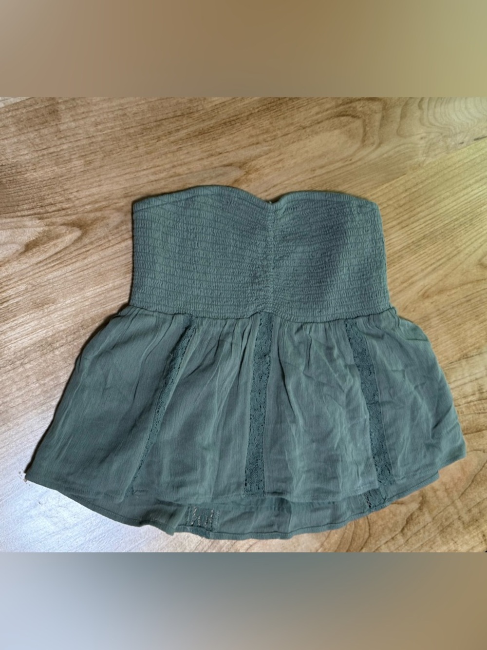 American Eagle Outfitters Olive Green Strapless Peplum Top